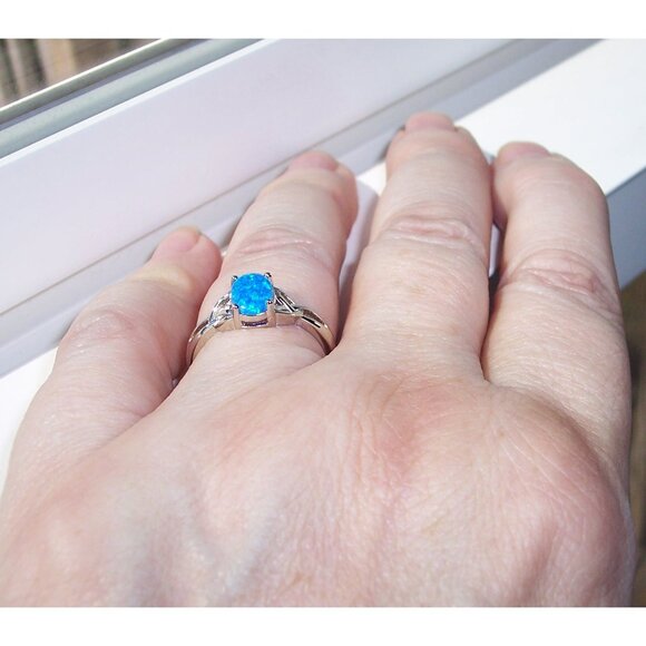 925 Sterling Silver Lab Created Blue Fire Opal - Picture 4 of 15